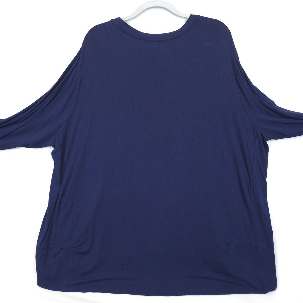 Lane Bryant Knit Modal Spandex Shirt Women 26/28 Blue Long Sleeve Mix Fabrics - Picture 2 of 11